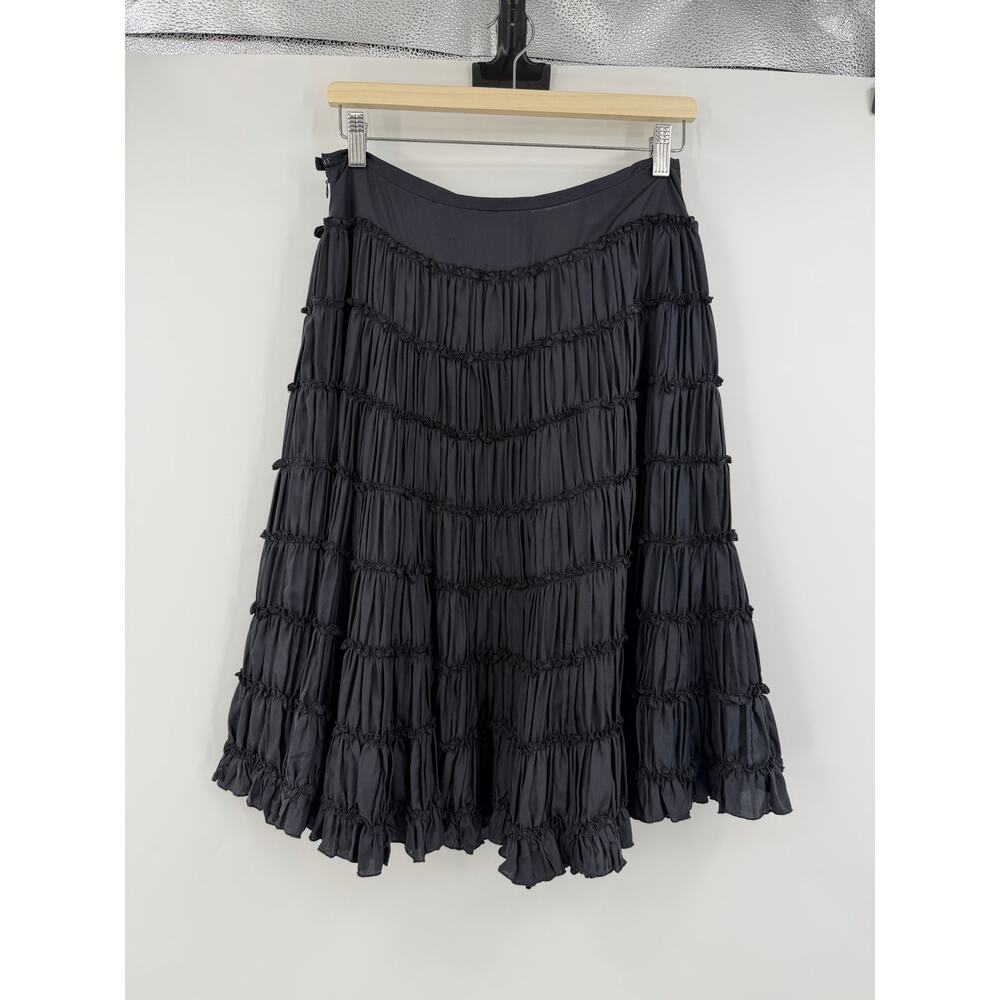 WD-NY Womens 100% Silk A-line Knee Length Skirt Sz 6 Black Ruffle Witchy Goth - Picture 6 of 9